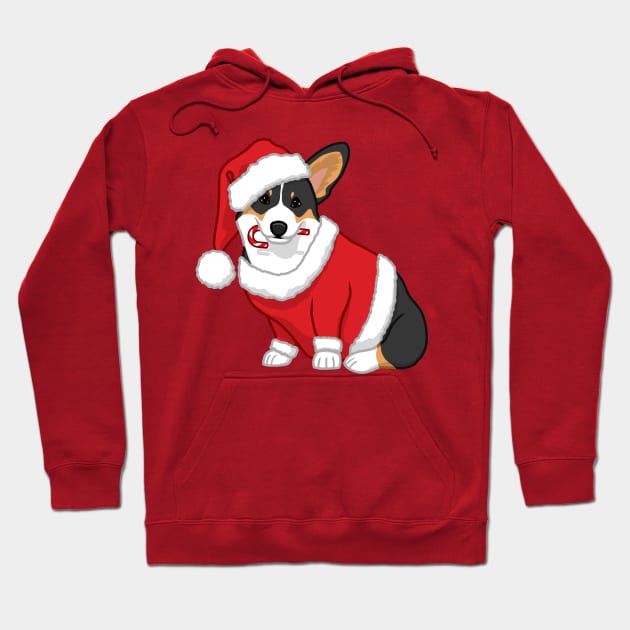 Cute Tricolor Corgi in Santa Christmas Costume Hoodie by csforest